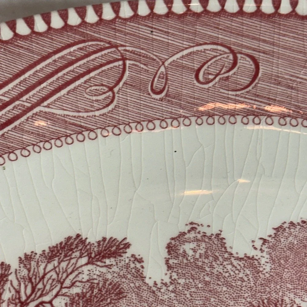 Royal Currier & Ives Serving Platter Pink Fair Old Grist Mill Winter Scene 12.5